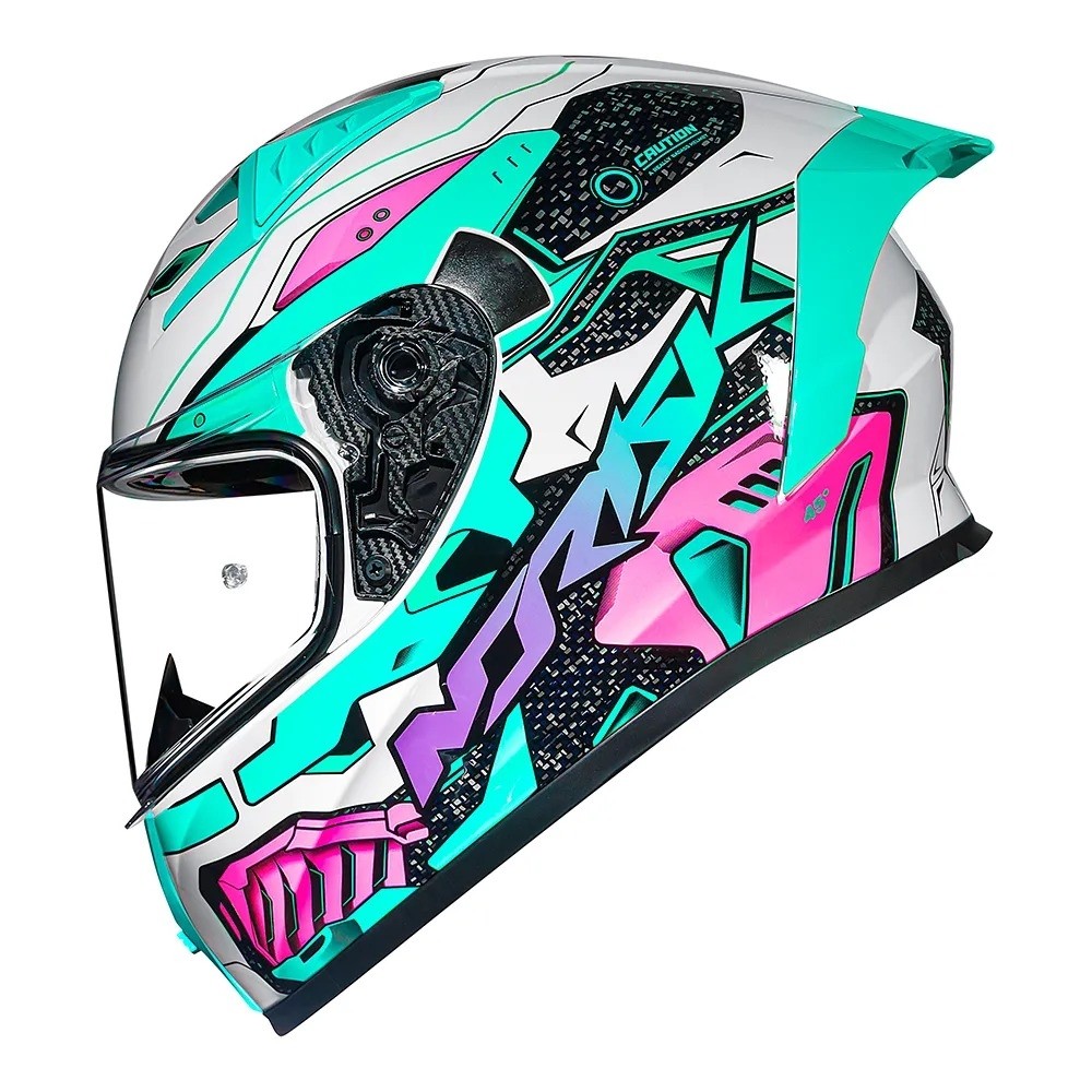 ムラーノ　Vetro Artistico Motofama | Capacete Norisk Flow Robot Branco Verde Rosa