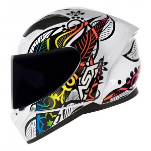 CAPACETE ASX CITY FLOWERS BRANCO BRILHO PRETO COLOR